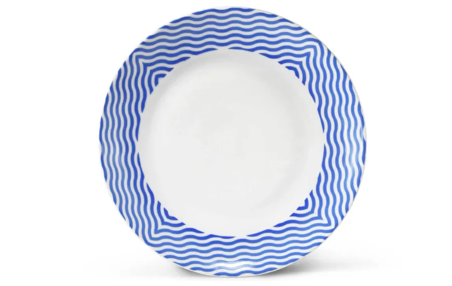 obrazek 1 Piękny porcelanowy talerz deserowy zdobiony geometrycznym niebieskim motywem – Leander