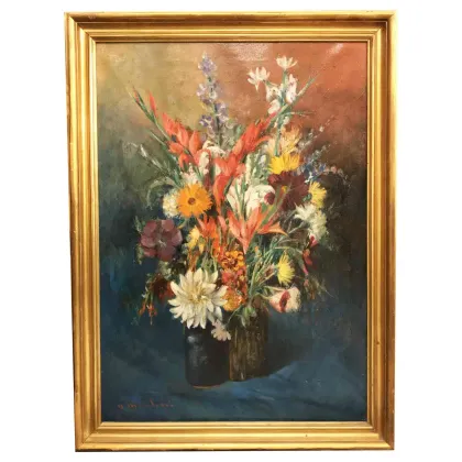 Picture A painting made around 1950, showing a composition of flowers, signed U. Montini