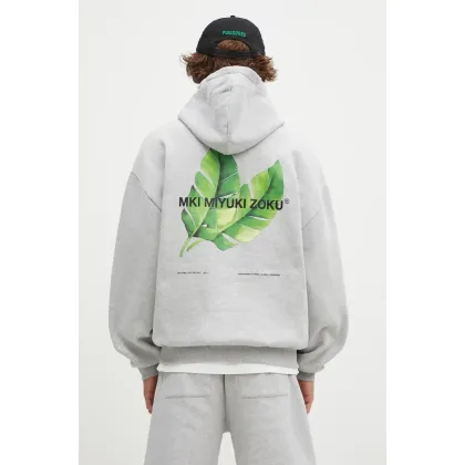 Zdjęcie MKI MIYUKI ZOKU bluza Leaf Hoody męska kolor szary z kapturem z nadrukiem LEAF.HOODY