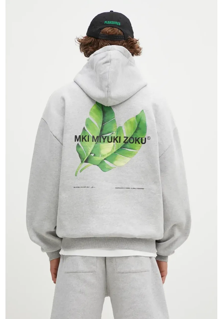 obrazek 1 MKI MIYUKI ZOKU bluza Leaf Hoody męska kolor szary z kapturem z nadrukiem LEAF.HOODY