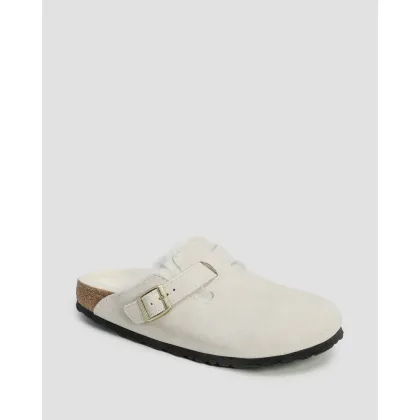 Zdjęcie Białe Klapki Z Futerkiem Damskie Birkenstock Boston Shearling Narrow