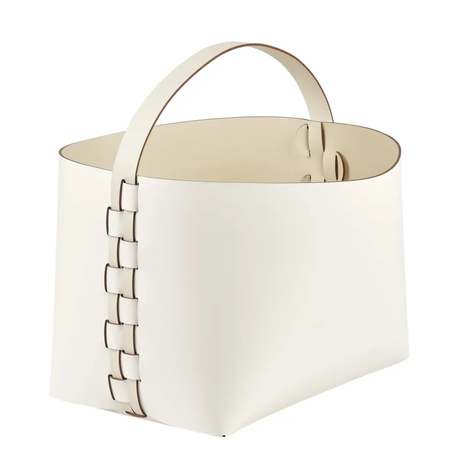 obrazek 1 Biały skórzany kosz Helena z rączką 35x30xH26 cm