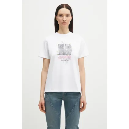 Zdjęcie GANNI t-shirt bawełniany Basic Jersey Kittens Relaxed damski kolor biały T4060