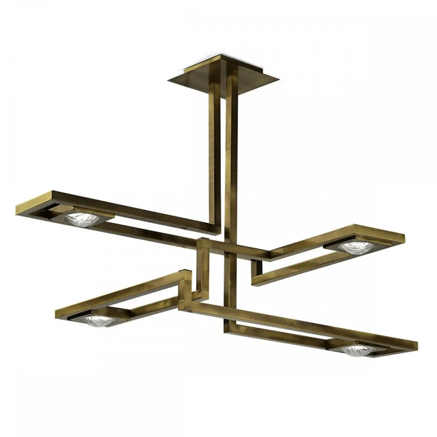 obrazek 1 Kwadratowa mosiężna lampa wisząca z czterema kloszami H79xL.110xP.110 cm