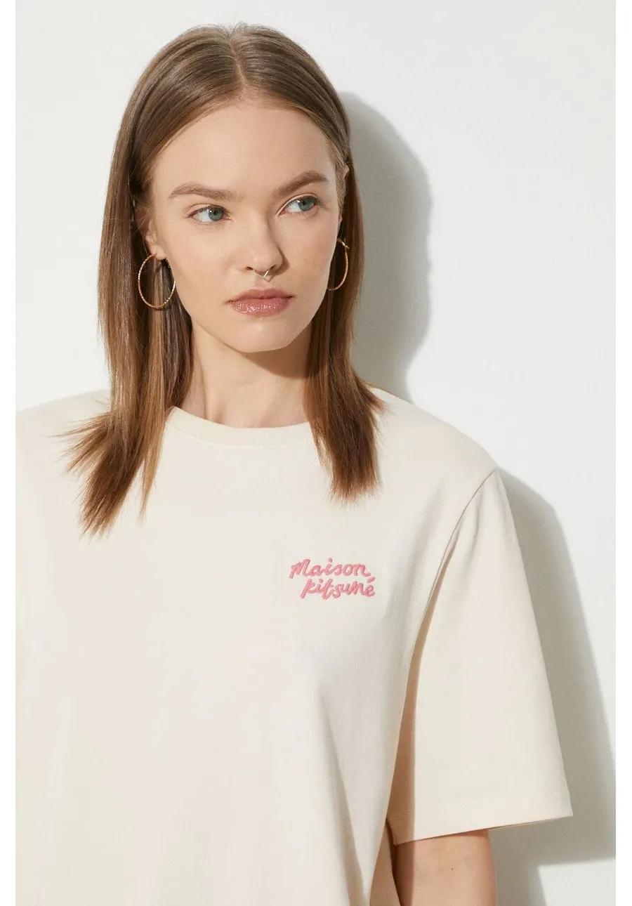 obrazek 1 Maison Kitsuné t-shirt bawełniany Handwriting Comfort damski kolor pomarańczowy MW00126KJ0119