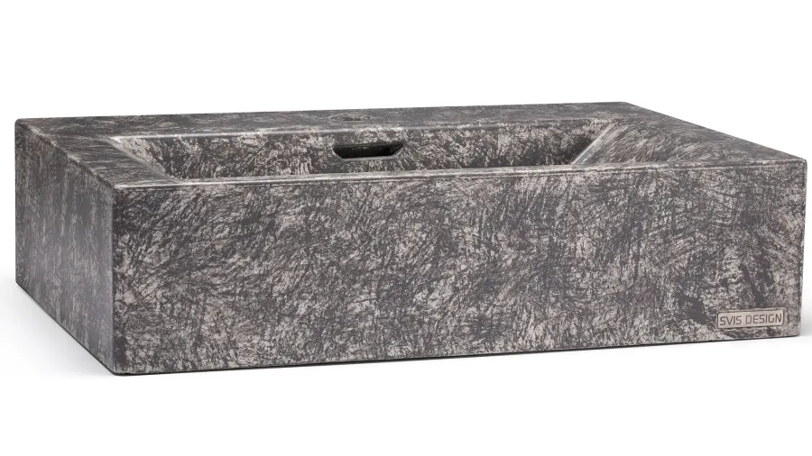 obrazek 2 Ekskluzywna umywalka 60 cm PYXIS BASIC z przelewem, z otworem na baterię – STONE, szary, lakier matowy