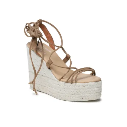 Zdjęcie Manebi Espadryle Soft Suede Lace-Up Wedge Espadrilles L 8.7 WA Brązowy