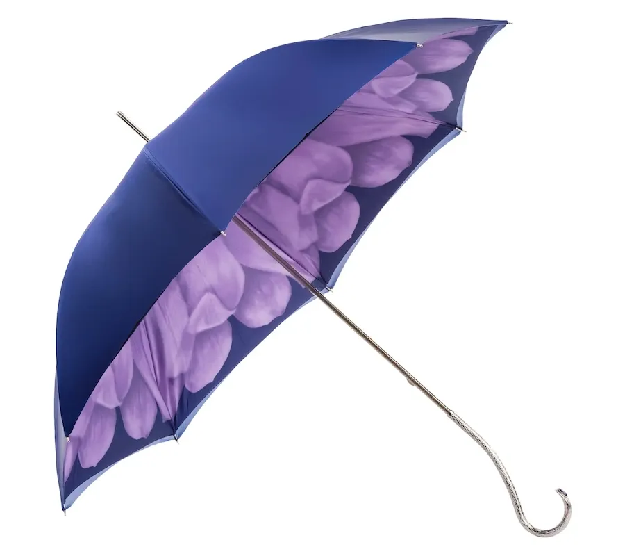obrazek 8 Stylowy granatowy parasol damski zdobiony motywem kwiatu dalii – Pasotti