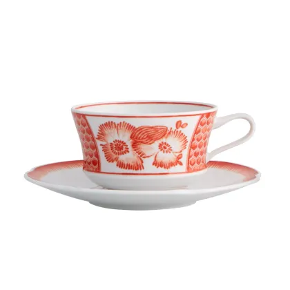 Picture Porcelain tea cup and saucer from the Coralina collection with a floral motif - 4 pieces - Vista Alegre