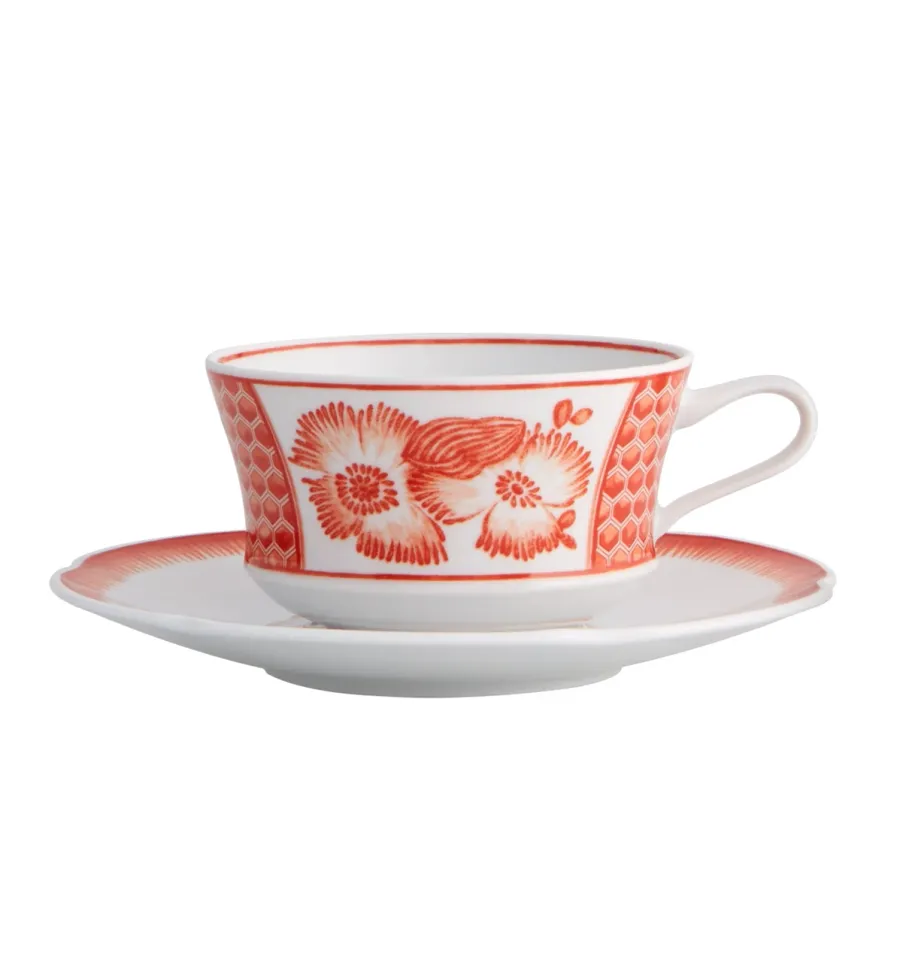 obrazek 1 Porcelanowa filiżanka do herbaty ze spodkiem z kolekcji Coralina z motywem kwiatowym - Vista Alegre