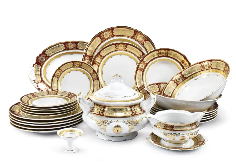 obrazek 1 Piękna bogato zdobiona 25-częściowa zastawa obiadowa z porcelany – Leander