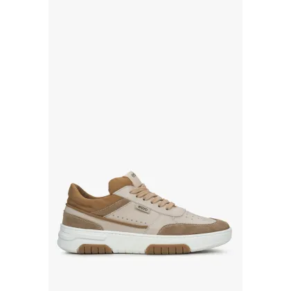 Zdjęcie Estro: Brązowo-beżowe podwyższane sneakersy damskie ze skóry i weluru