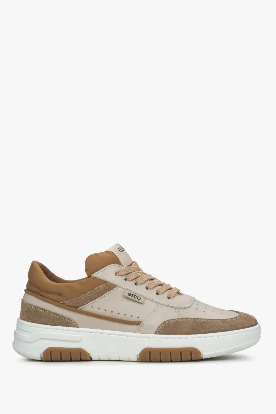 obrazek 1 Estro: Brązowo-beżowe podwyższane sneakersy damskie ze skóry i weluru