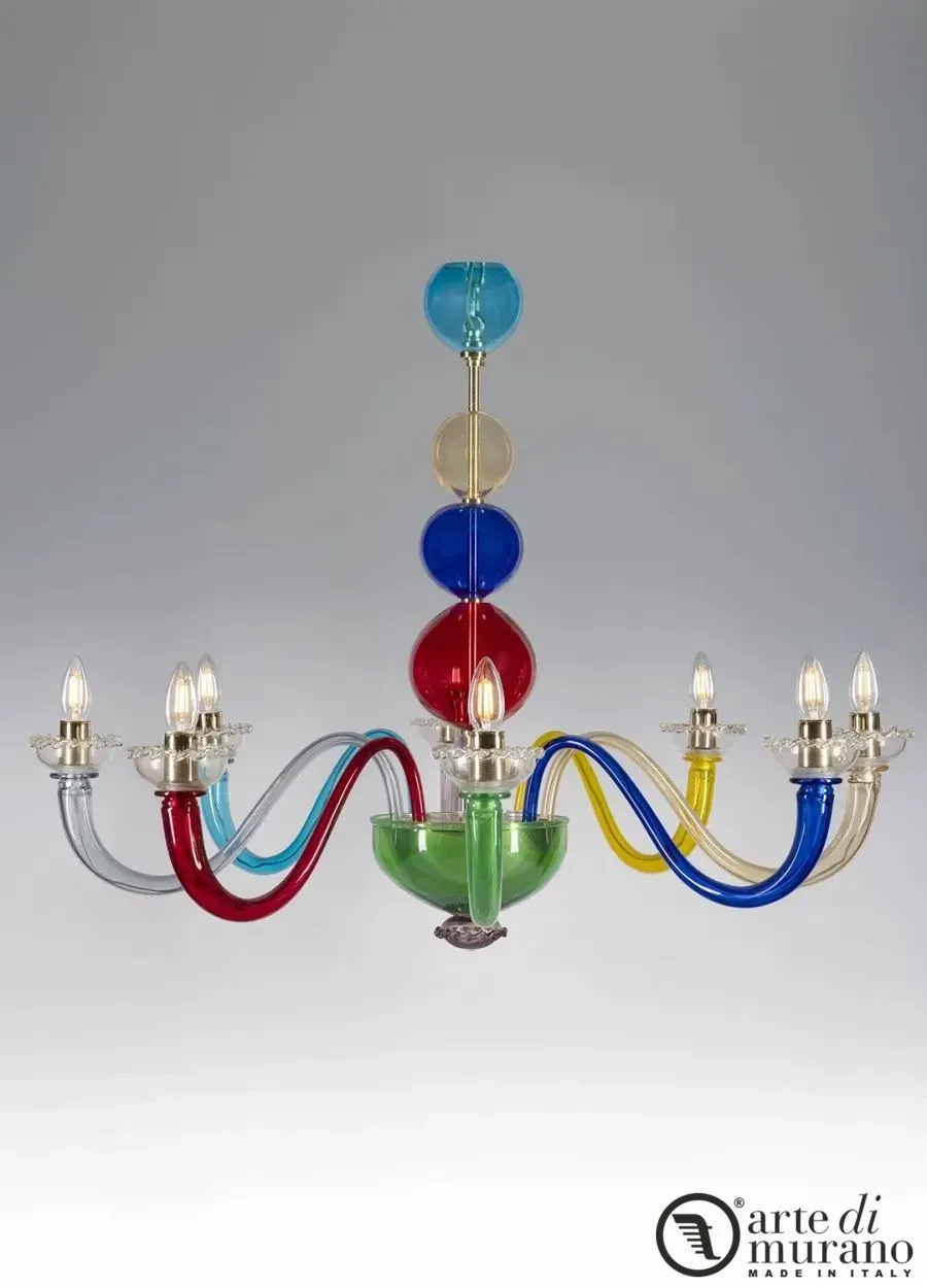 obrazek 1 Wielokolorowy żyrandol ze szkła Murano i 24-karatowego złota na 6 żarówek