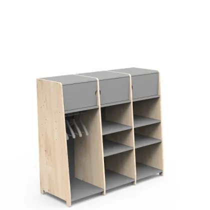 Zdjęcie Drewniana potrójna garderoba usamodzielniająca dziecko 120cm ASYMETRY - MONTESSORI - Mathy by Bols