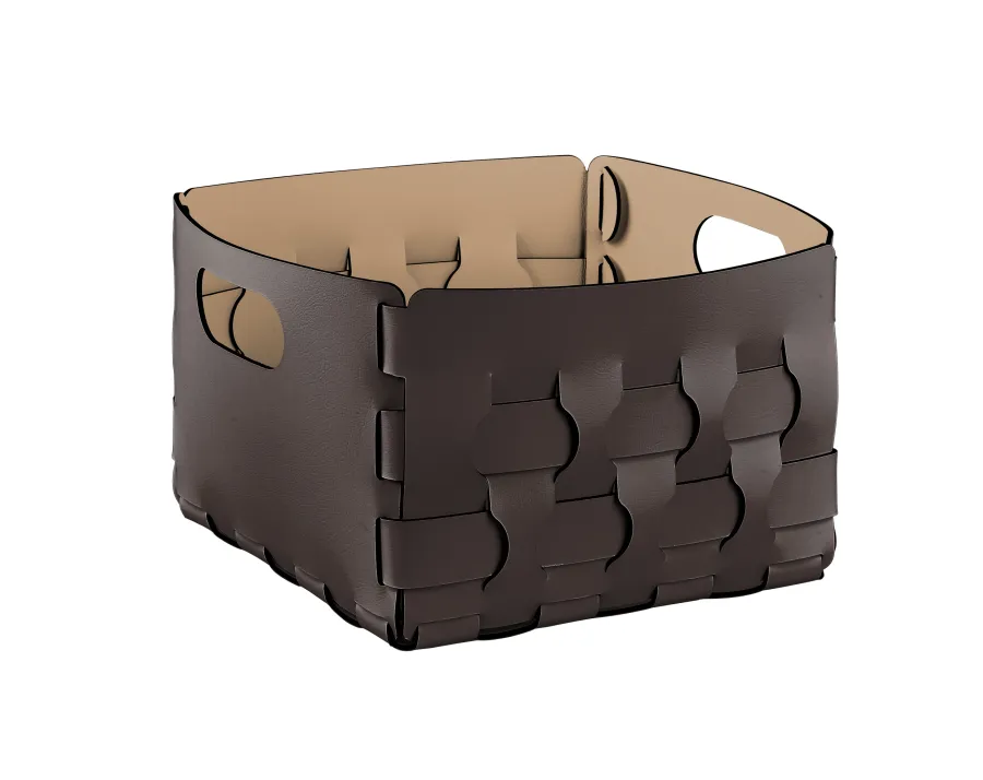 obrazek 1 Wyjątkowy skórzany kosz Dubai 25x25xH20 cm z plecionymi elementami