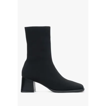 Zdjęcie Estro: Czarne botki damskie na niskim obcasie z elastycznych tekstyliów