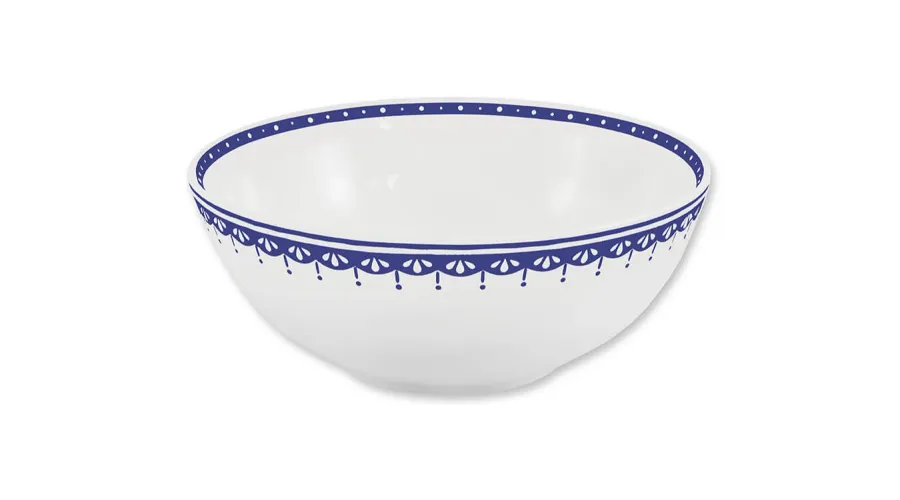 obrazek 1 Stylowa miska z porcelany zdobiona geometrycznym niebieskim ornamentem - wariant 2 – Leander