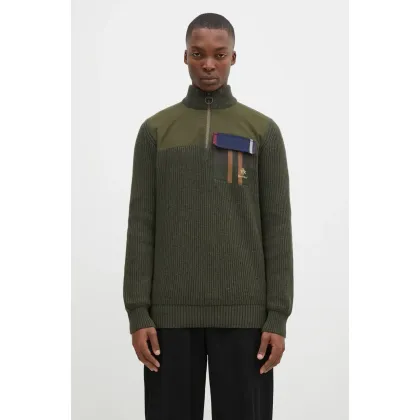 Zdjęcie Baracuta sweter wełniany Barbour x Baracut Miller Half Zip Knit męski kolor zielony ciepły z golferm BRMAG0192