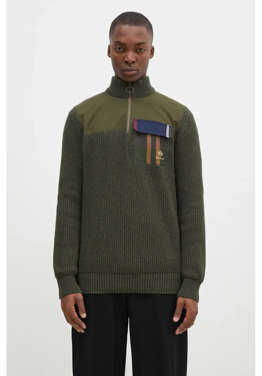 obrazek 1 Baracuta sweter wełniany Barbour x Baracut Miller Half Zip Knit męski kolor zielony ciepły z golferm BRMAG0192