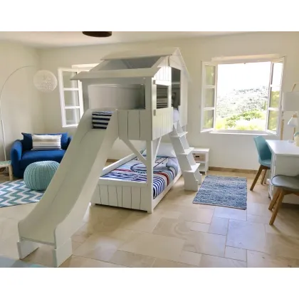 Zdjęcie Sosnowe łóżko piętrowe domek ze zjeżdżalnią -wyjątkowy mebel dla dzieci - Mathy by Bols