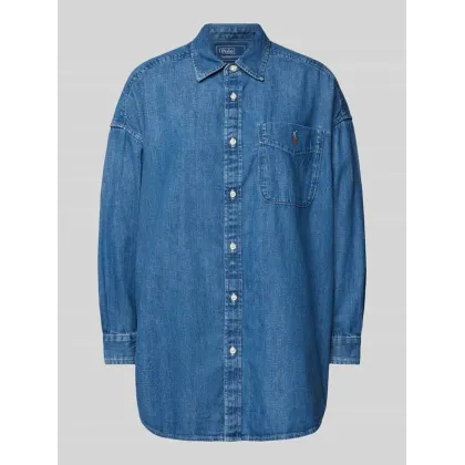 Zdjęcie Bluzka jeansowa o kroju regular fit z kieszenią na piersi