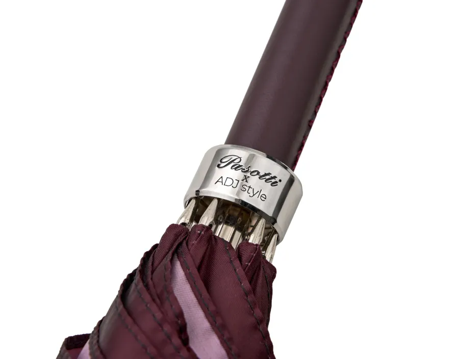 obrazek 6 Bordowy damski parasol Ø102xL93 cm ze skórzaną rączką