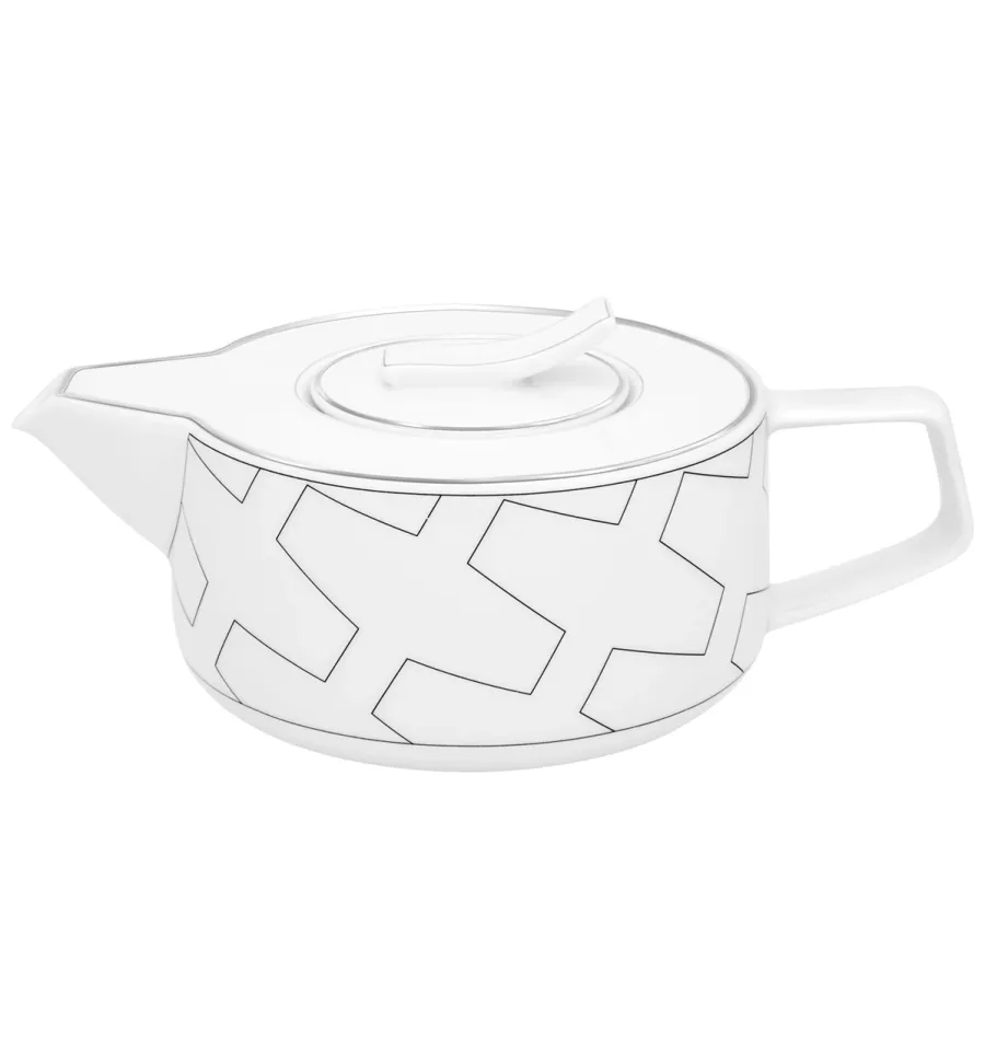 obrazek 1 Biały porcelanowy dzbanek do herbaty Trasso z geometrycznymi liniami w kolorze platyny - Vista Alegre