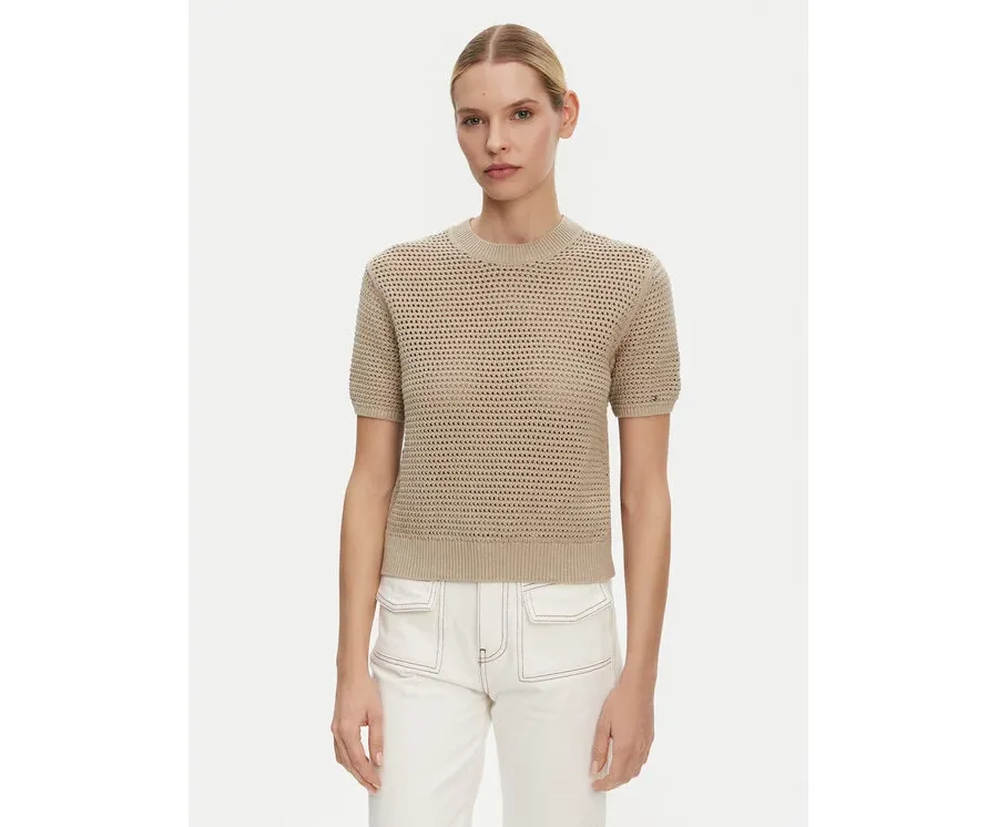 obrazek 1 Tommy Hilfiger Sweter Pointelle WW0WW45950 Beżowy Regular Fit