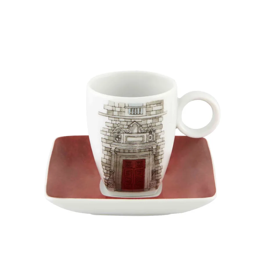 obrazek 2 Zestaw 4 porcelanowych filiżanek do kawy ze spodkami z widokami architektury - Vista Alegre