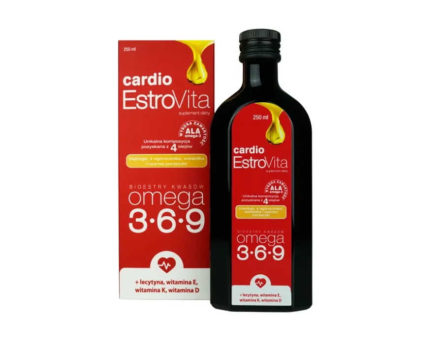 obrazek 1 Estrovita Cardio, Kwasy omega-3-6-9 z olejów roślinnych, Płyn 250 ml