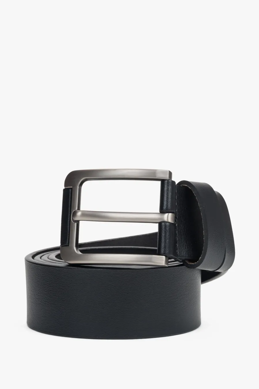 obrazek 1 Estro: Czarny pasek męski ze skóry naturalnej ze srebrnymi okuciami