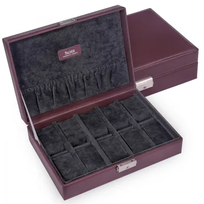 Picture Burgundy case for 10 watches made of cowhide
