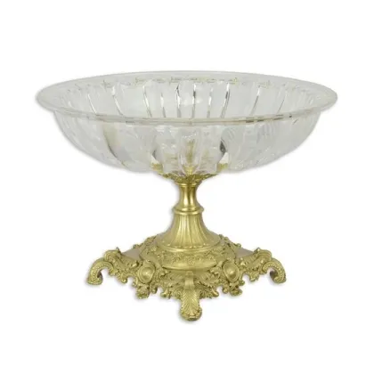 Zdjęcie Oryginalna misa ze szkła na brązowej, rzeźbionej podstawie