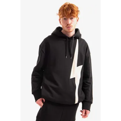 Zdjęcie Neil Barett bluza bawełniana Easy Hooded Sweatshirt męska kolor czarny z kapturem z nadrukiem BJS059.S500C.1343-CZARNY