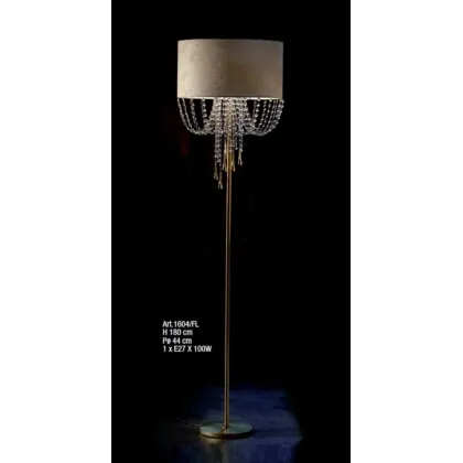 Picture Floor lamp with lampshade with gold Murano drops and Asfour drops – Il Paralume Marina