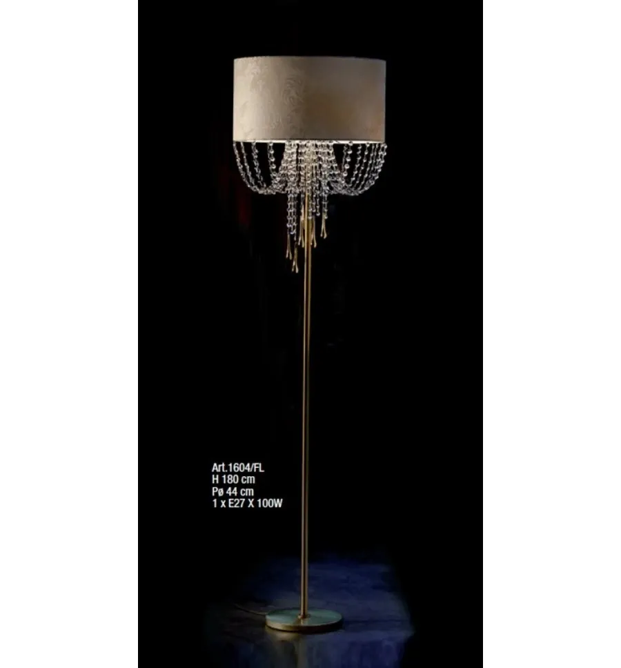 obrazek 1 Lampa podłogowa z abażurem ze złotymi kroplami Murano i kroplami Asfour – Il Paralume Marina