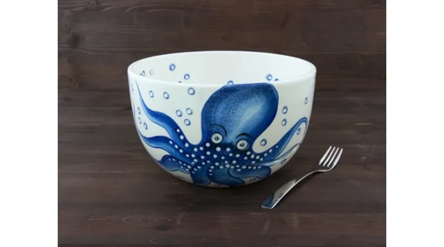 obrazek 1 Duża ręcznie malowana miska na sałatki z motywem ośmiornicy - Le Ceramiche