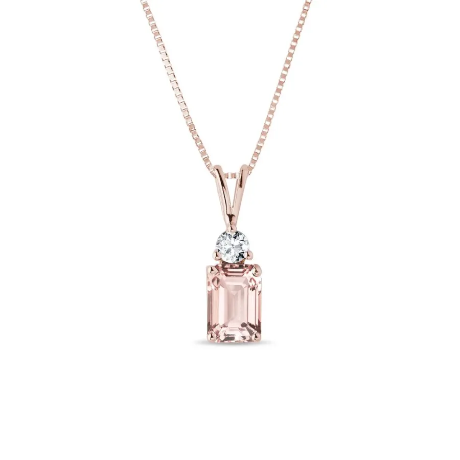 obrazek 1 Zawieszka z różowego złota z morganitem i diamentem KLENOTA