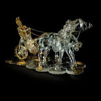 Picture 24K gold crystal chariot on a crystal base with gold leaf.