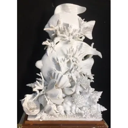 Picture Ceramic Italian sculpture with a depiction of fish among vegetation