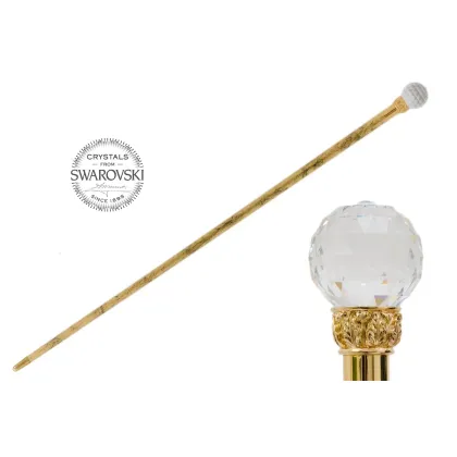 Zdjęcie Prestiżowa złota laska z uchwytem w kształcie kuli z kryształu Swarovskiego - Pasotti