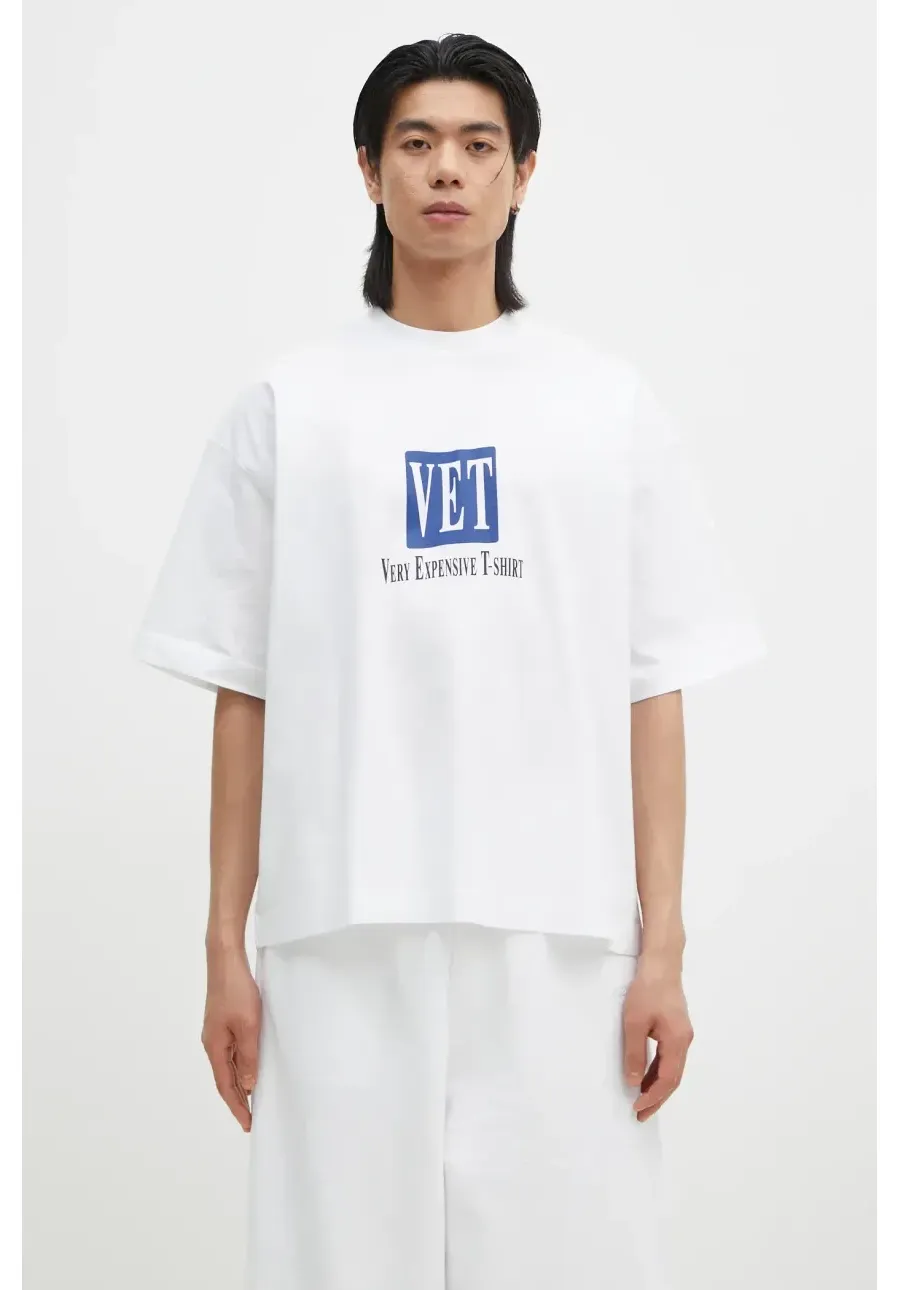 obrazek 1 VETEMENTS t-shirt bawełniany Vet Cropped Cropped Boxy męski kolor biały z nadrukiem UA66TR685W