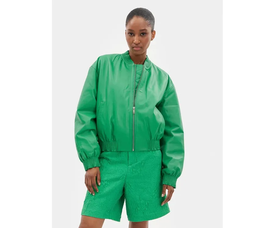 obrazek 1 Custommade Kurtka skórzana Francette 999418856 Zielony Relaxed Fit