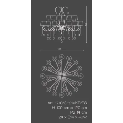 Zdjęcie Żyrandol 24-punktowy z chromowanych mosiężnych wstążek z białymi abażurami - Il Paralume Marina