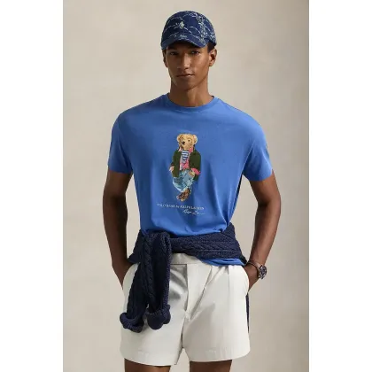 Zdjęcie Polo Ralph Lauren t-shirt bawełniany męski kolor niebieski z nadrukiem 710958193