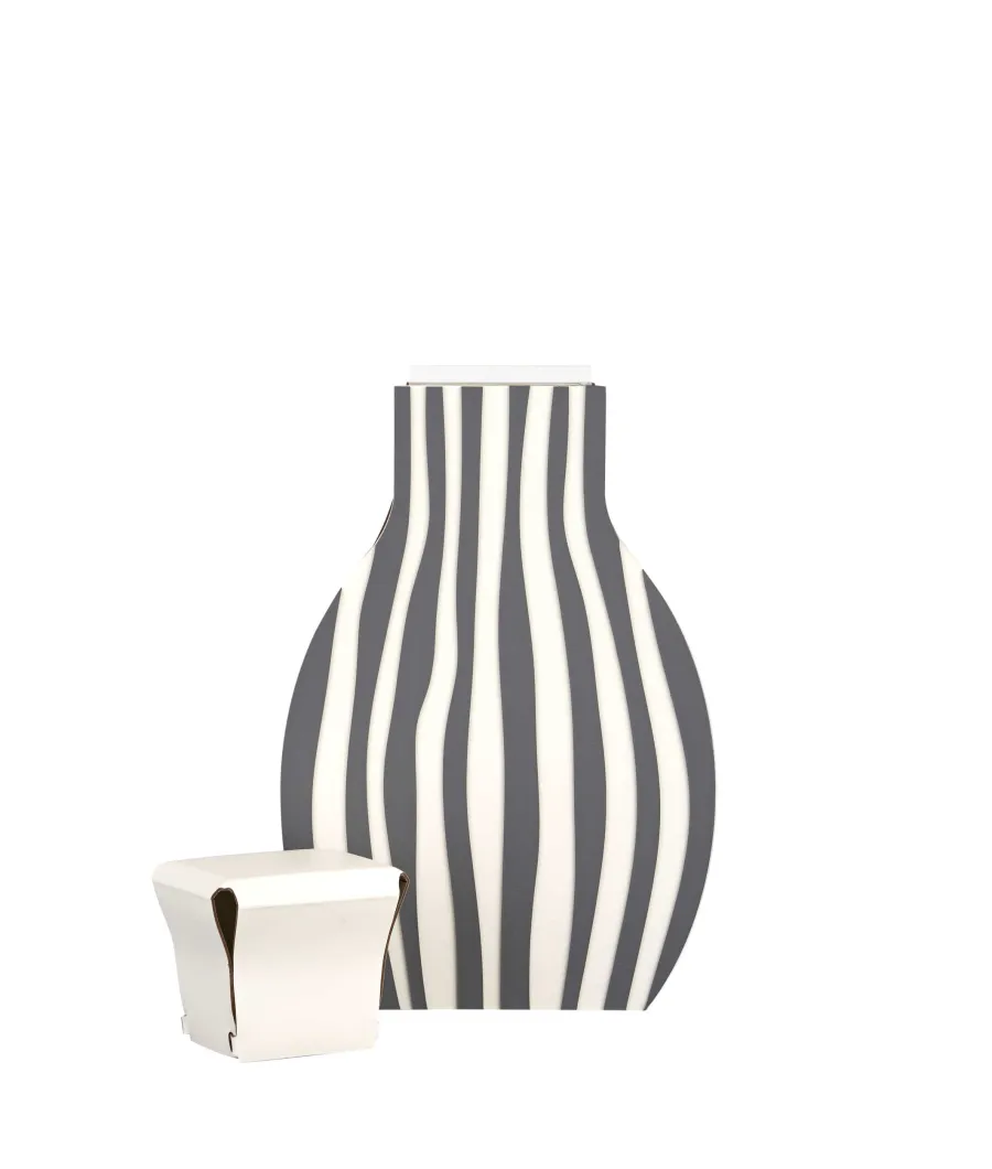 obrazek 3 Designerski wazon Otto 9x24xH44 cm ze skóry w kolorze białym i szarym w pionowe pasy