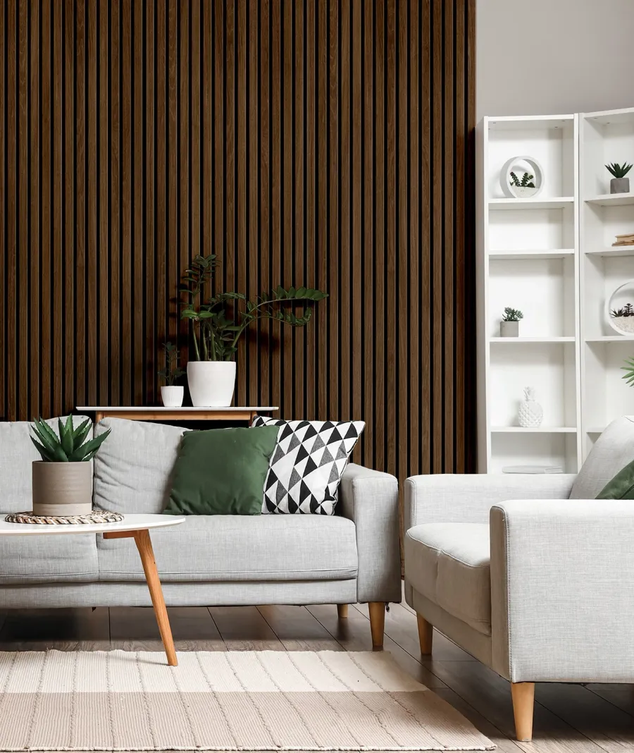 obrazek 1 275x30x2,4 cm LD (6 lameli slim orzech) panel akustyczny na płycie MDF 6 mm - dekoracja ścienna 3D