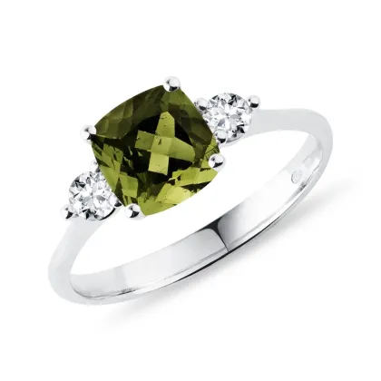 Zdjęcie Pierścionek z 14kt białego złota z poduszkowym mołdawitem KLENOTA