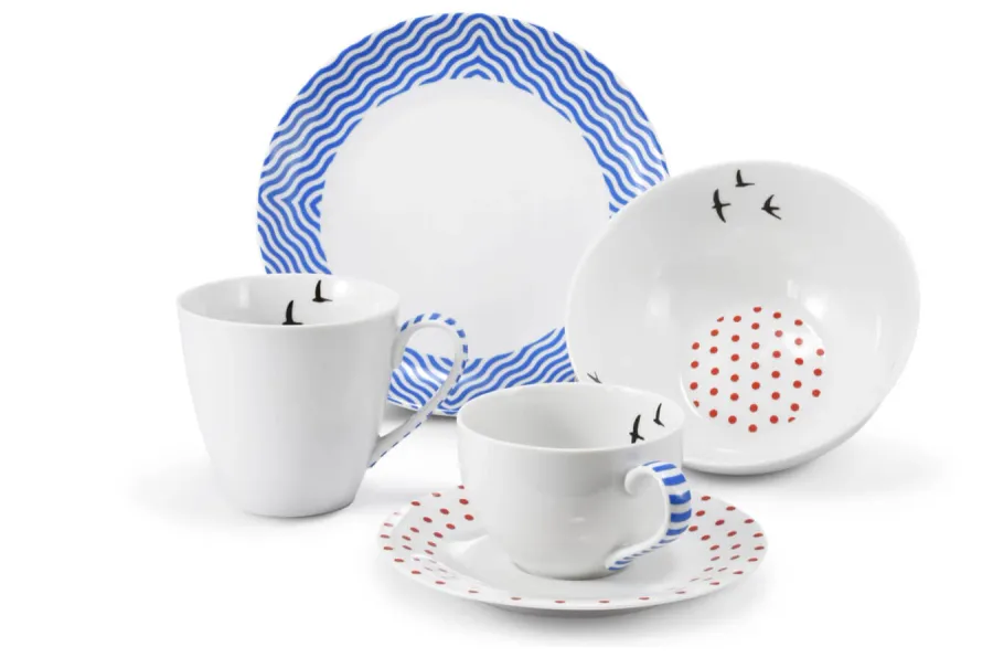 obrazek 1 Wyjątkowy 5-elementowy zestaw śniadaniowy z porcelany zdobiony subtelnym geometrycznym motywem – Leander